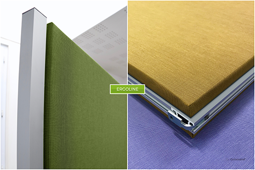 Claustras acoustiques hautes performances en tissu technique vert et jaune